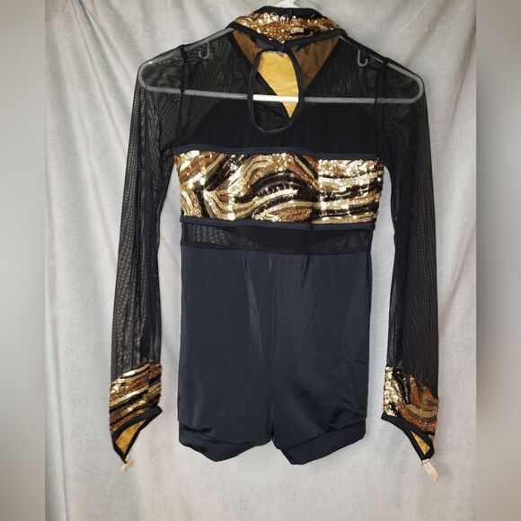 Dance Costume, Jazz, Tap Acro Large Child, Black and Gold - Picture 4 of 11
